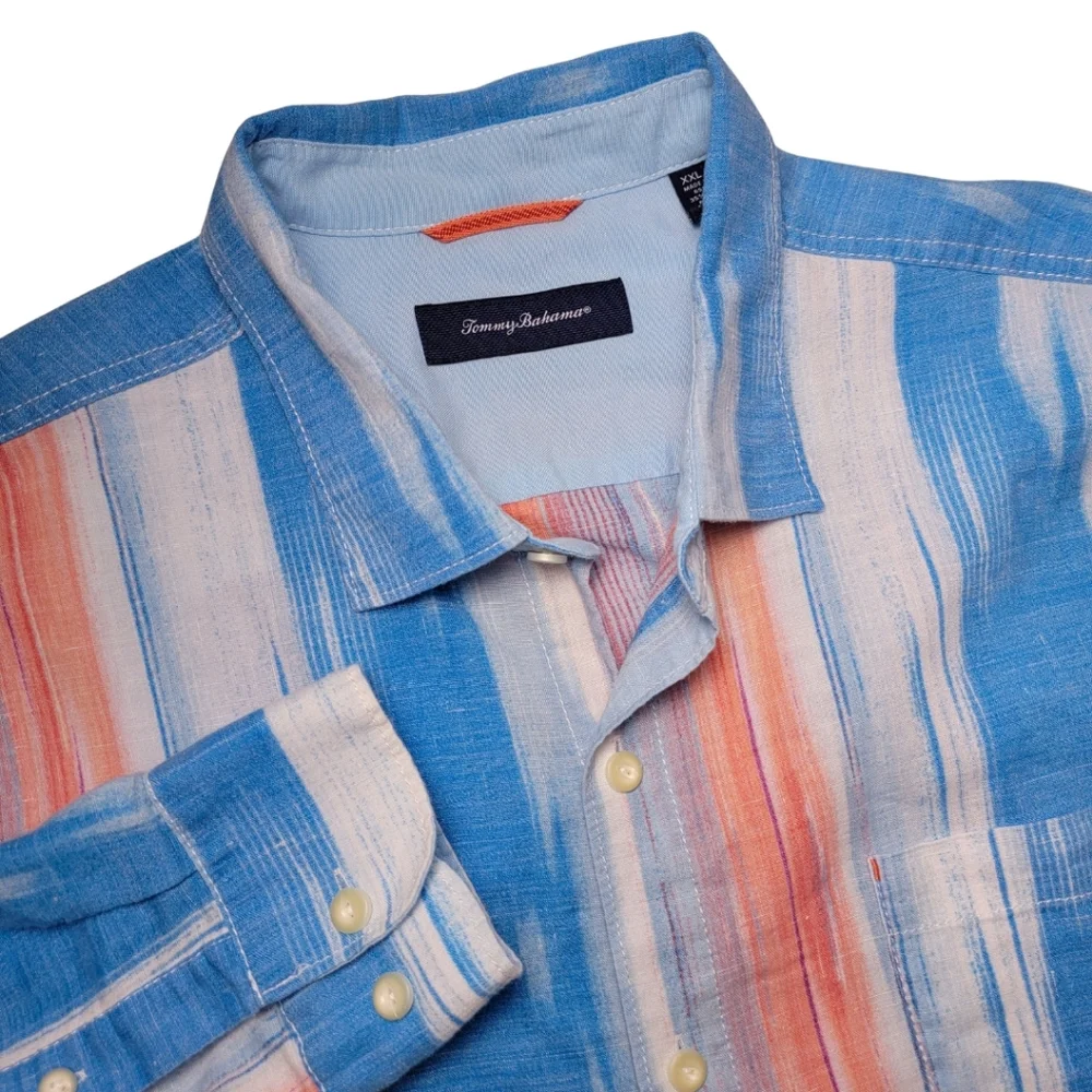 Tommy Bahama Blue & Orange Striped Linen Blend Button-Down Shirt XXL - Picture 7 of 7